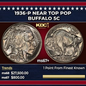 1936-p Buffalo Nickel Near Top Pop 5c ms67+ SEGS