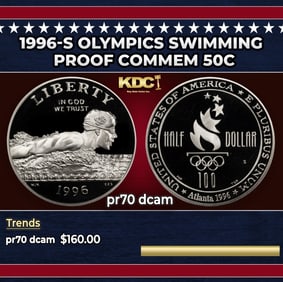 1996-s Olympics Swimming Proof Modern Commem Half Dollar 50c pr70 dcam SEGS
