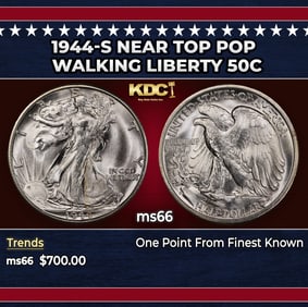 1944-s Walking Liberty Half Dollar Near Top Pop 50c Grades ms66