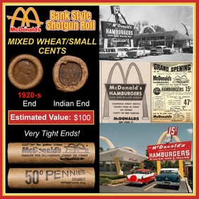 Lincoln Wheat Cent 1c Mixed Roll Orig Brandt McDonalds Wrapper, 1920-s end, Indian other end