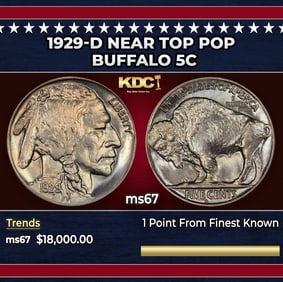 1929-d Buffalo Nickel Near Top Pop 5c ms67 SEGS