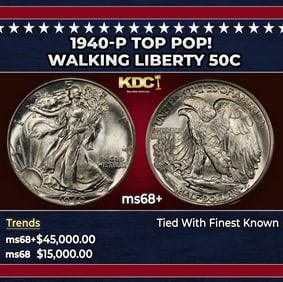 1940-p Walking Liberty Half Dollar TOP POP! 50c ms68+ SEGS