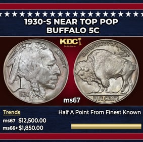 1930-s Buffalo Nickel Near Top Pop 5c ms67 SEGS