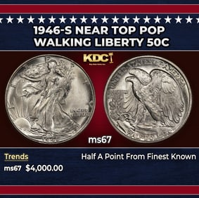1946-s Walking Liberty Half Dollar Near Top Pop 50c ms67 SEGS