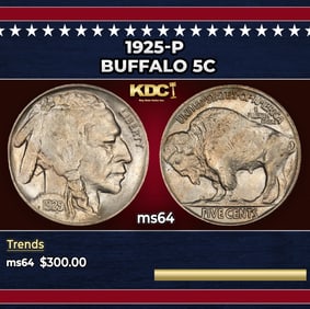 1925-p Buffalo Nickel 5c Grades ms64