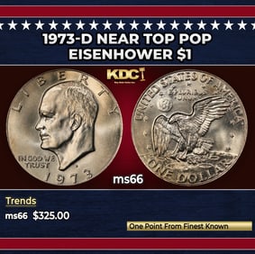 1973-d Eisenhower Dollar Near Top Pop $1 ms66 SEGS