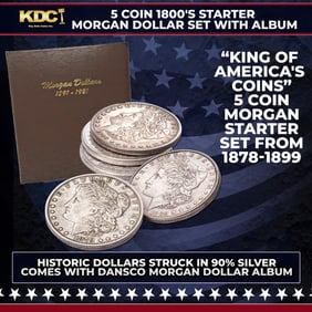 5 Coin 1800's Starter Morgan Dollar Set With Album