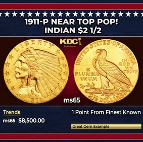 1911-p Gold Indian Quarter Eagle Near Top Pop! $2 1/2 ms65 SEGS