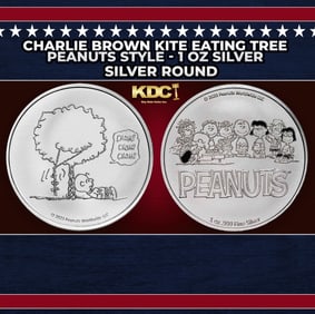 Charlie Brown Kite Eating Tree Peanuts Style - 1 oz Silver Round Round
