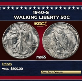 1940-s Walking Liberty Half Dollar 50c Grades ms65