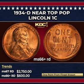 1934-d Lincoln Cent Near Top Pop 1c ms66+ rd SEGS