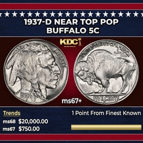 1937-d Buffalo Nickel Near Top Pop 5c ms67+ SEGS