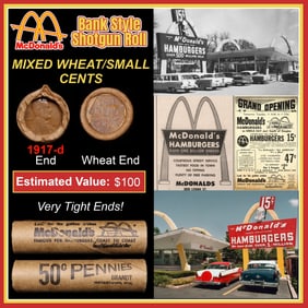 Lincoln Wheat Cent 1c Mixed Roll Orig Brandt McDonalds Wrapper, 1917-d end, Wheat other end