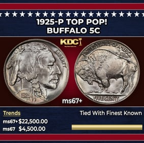 1925-p Buffalo Nickel TOP POP! 5c ms67+ SEGS