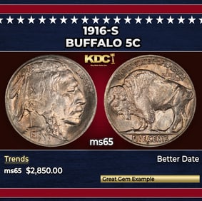 1916-s Buffalo Nickel 5c ms65 SEGS