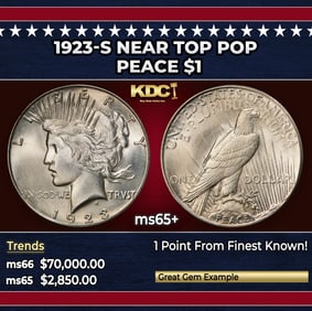 1923-s Peace Dollar Near Top Pop $1 ms65+ SEGS