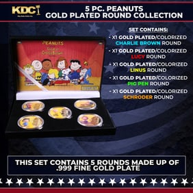 5 Coin Peanuts Gold Plated Round Collection Charlie Brown