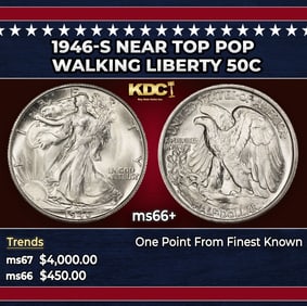 1946-s Walking Liberty Half Dollar Near Top Pop 50c ms66+ SEGS