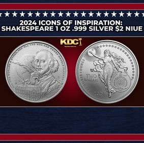 2024 Icons of Inspiration: Shakespeare 1 oz .999 Silver $2 Niue  Round