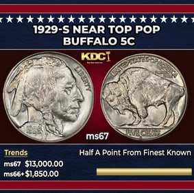 1929-s Buffalo Nickel Near Top Pop 5c ms67 SEGS