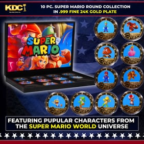 10 Coin Super Mario World Gold Plated Round Collection In Custom Box W/ Special Backer card