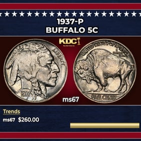 1937-p Buffalo Nickel 5c ms67 SEGS