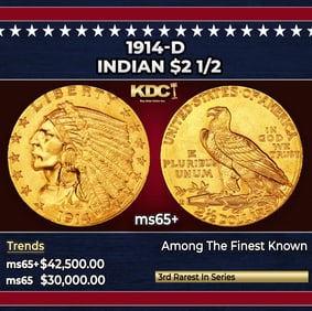 1914-d Gold Indian Quarter Eagle $2 1/2 ms65+ SEGS