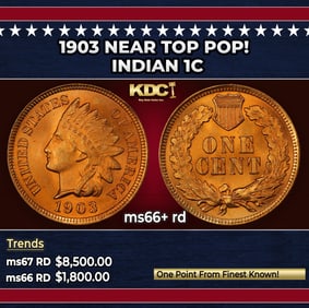 1903 Indian Cent Near Top Pop! 1c ms66+ rd SEGS