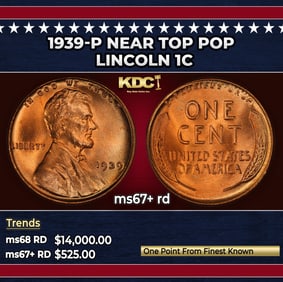 1939-p Lincoln Cent Near Top Pop 1c ms67+ rd SEGS