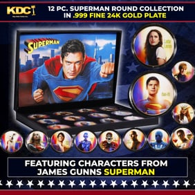 12 Coin James Gunn Superman Gold Plated Round Collection In Custom Box W/ Special Backer card