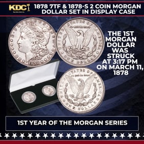 1878 7TF & 1878-S 2 Coin Morgan Silver Dollar Set in Display Case
