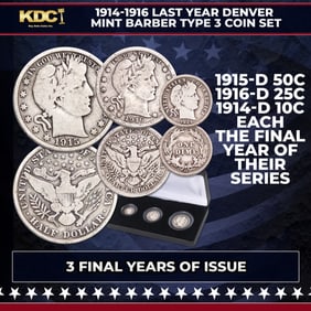 1914-1916 Last Year Denver Mint Barber Type 3 Coin Set