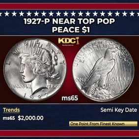 1927-p Peace Dollar Near Top Pop $1 ms65 SEGS