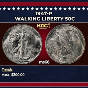 1947-p Walking Liberty Half Dollar 50c Grades ms66