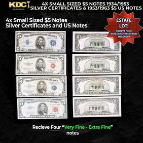 4x Small Sized $5 Notes 1934/1953 Silver Certificates & 1953/1963 $5 US Notes Grades VF/XF