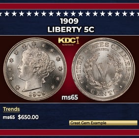 1909 Liberty Nickel 5c Grades ms65
