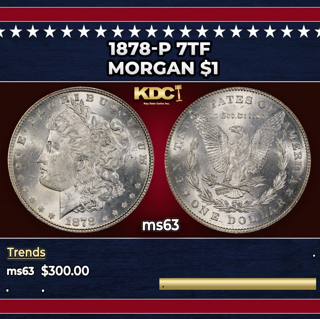 1878-p 7tf Morgan Dollar $1 Grades ms63 (1 of 3)