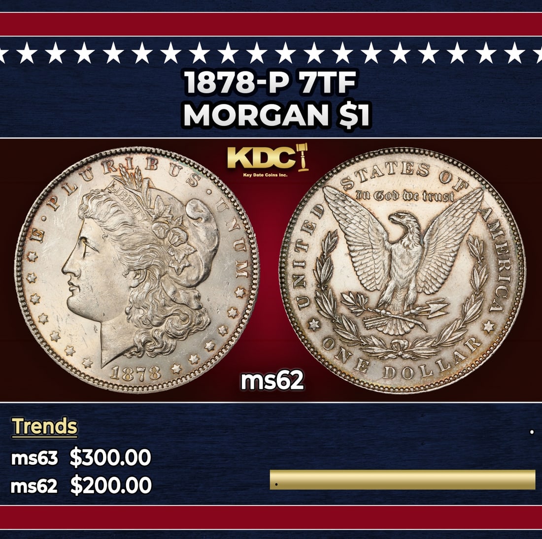1878-p 7tf Morgan Dollar $1 Grades ms62 (1 of 3)