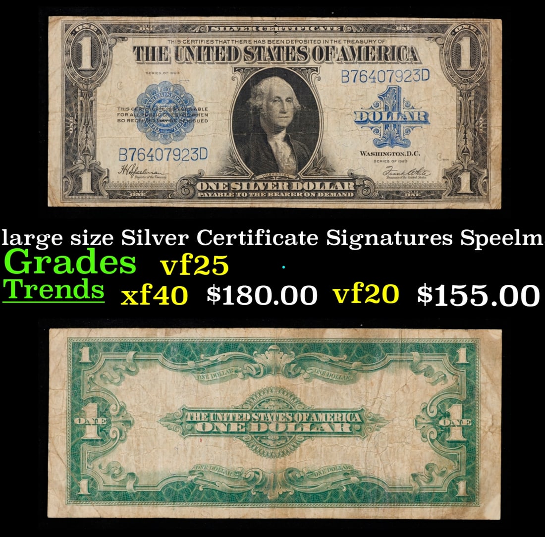 1923 $1 large size Silver Certificate Grades vf+ Signatures Speelman/White (1 of 3)