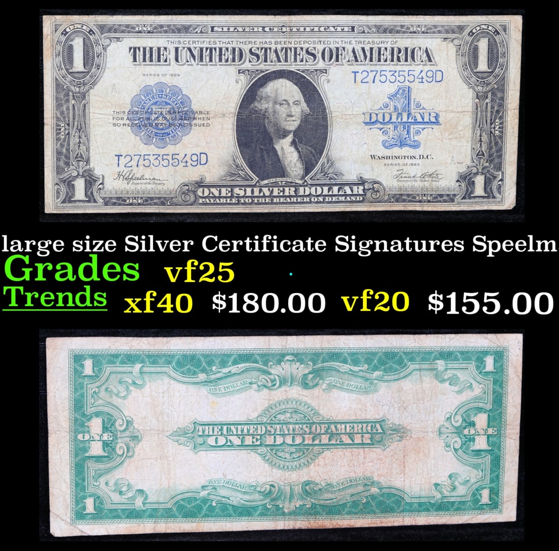 1923 $1 large size Silver Certificate Grades vf+ Signatures Speelman/White (1 of 3)