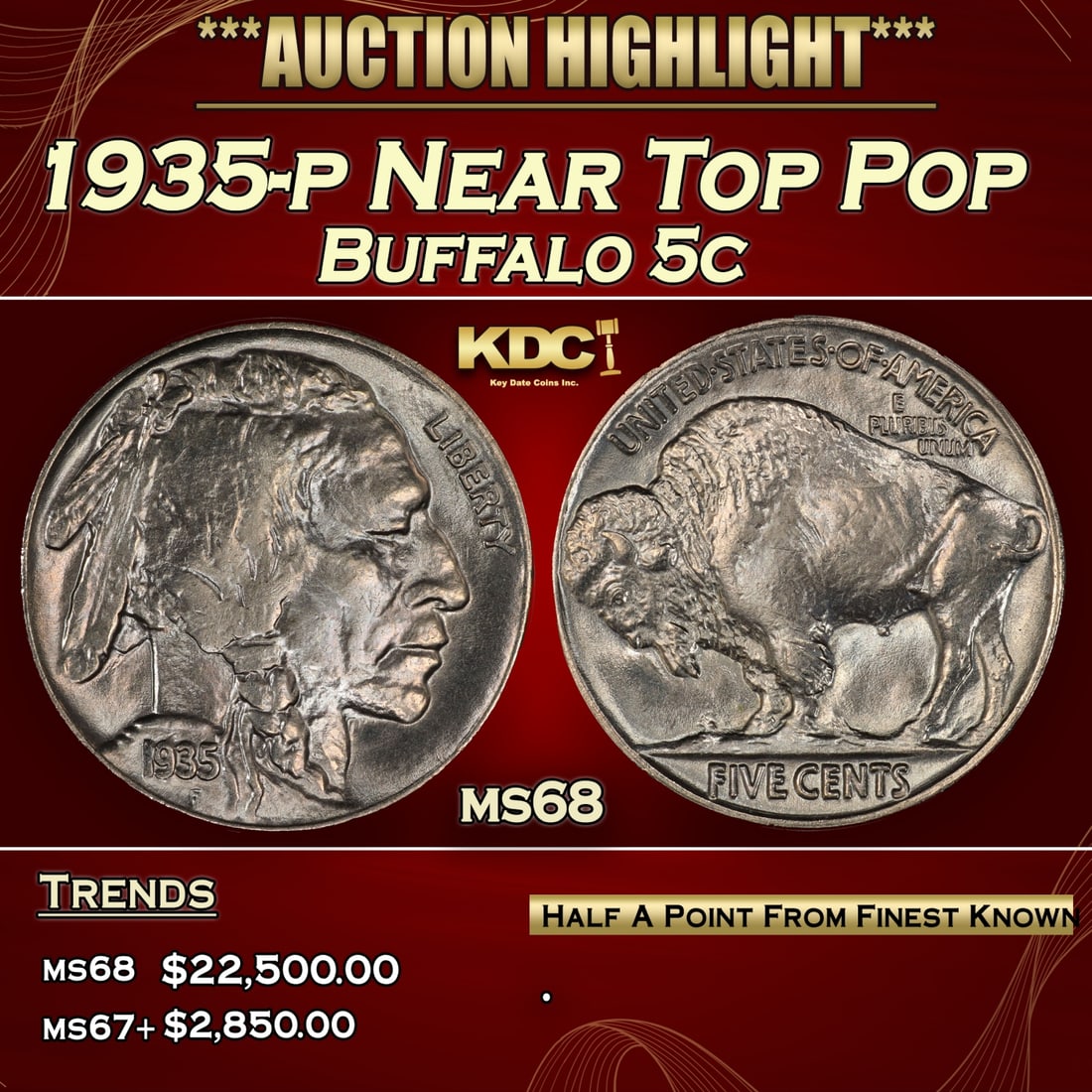 1935-p Buffalo Nickel Near Top Pop 5c ms68 SEGS (1 of 4)