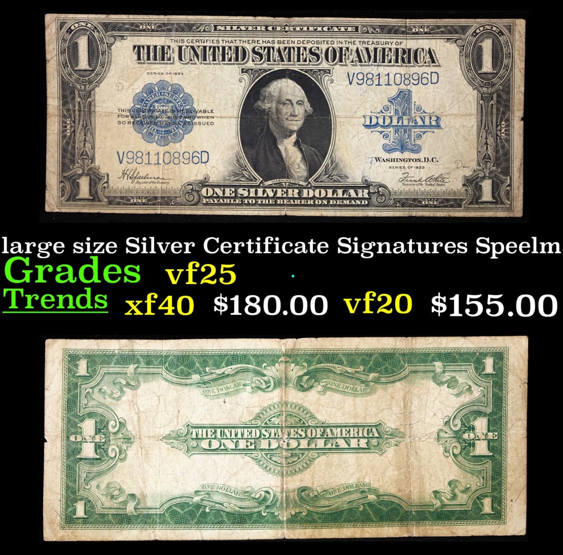 1923 $1 large size Silver Certificate Grades vf+ Signatures Speelman/White (1 of 3)