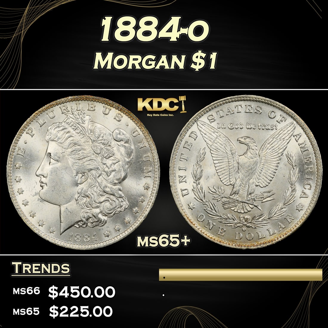 1884-o Morgan Dollar $1 Grades ms65+ (1 of 3)