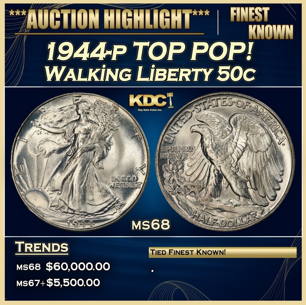 1944-p Walking Liberty Half Dollar TOP POP! 50c ms68 SEGS: 1944-p TOP POP! Walking Liberty Half Dollar 50c ms68 SEGS.