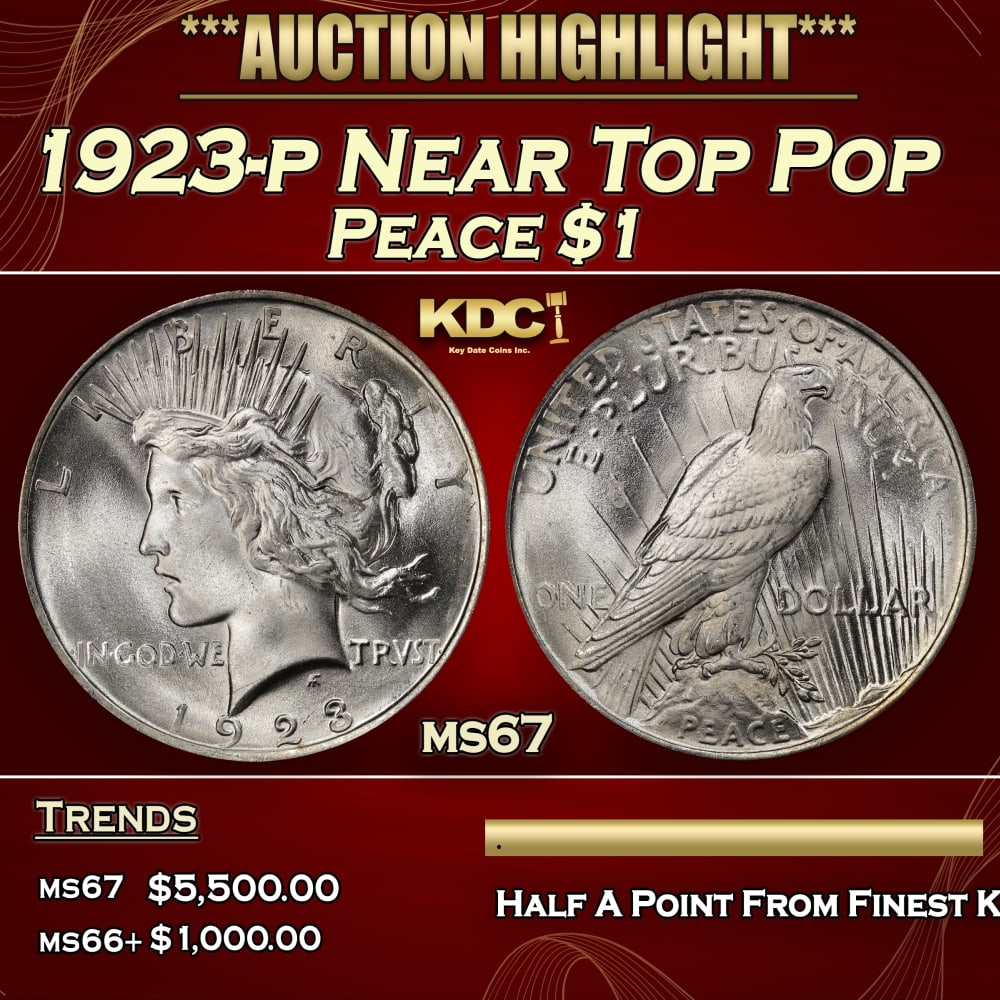 1923-p Peace Dollar Near Top Pop $1 ms67 SEGS (1 of 4)