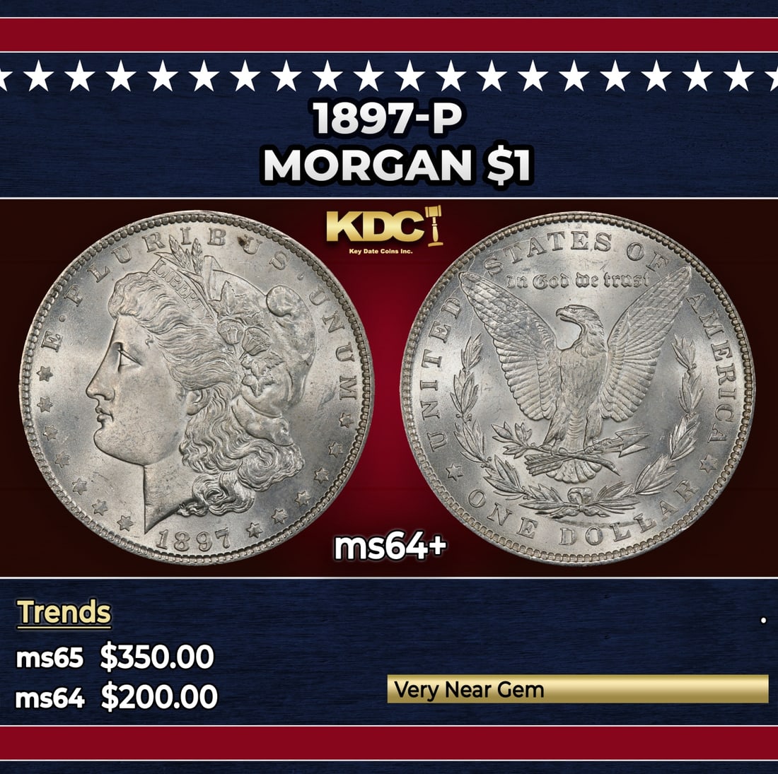 1897-p Morgan Dollar $1 Grades ms64+ (1 of 3)