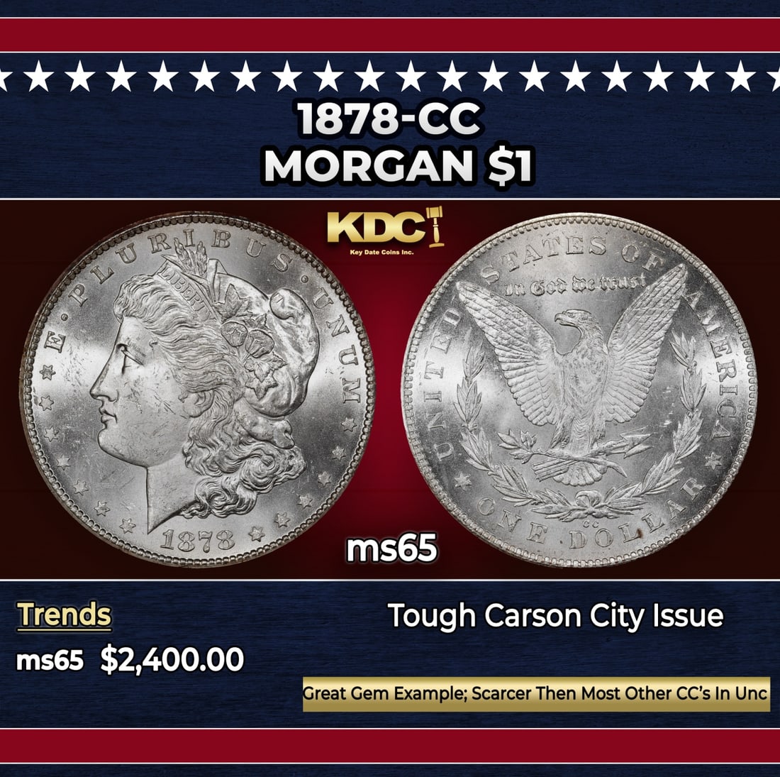 1878-cc Morgan Dollar $1 ms65 SEGS: 1878-cc Morgan Dollar $1 ms65 SEGS.