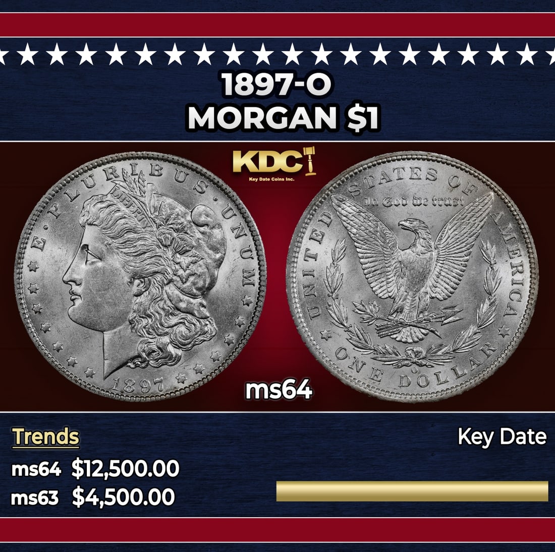 1897-o Morgan Dollar $1 ms64 USCG: 1897-o Morgan Dollar $1 ms64 USCG.