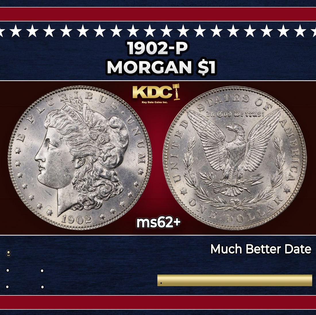 1902-p Morgan Dollar $1 Grades ms62+ (1 of 3)