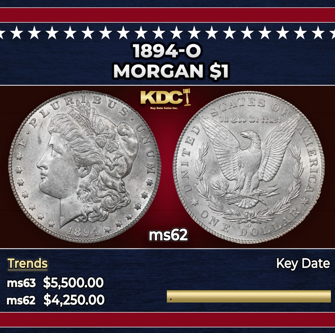 1894-o Morgan Dollar $1 ms62 USCG: 1894-o Morgan Dollar $1 ms62 USCG.